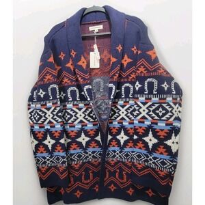 Lucky Brand NWT $149 Open Draped Long Cardigan XL Aztec‎ Western Rodeo Horseshoe